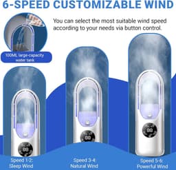 Kleine USB-ventilator met luchtbevochtiger - stille bureauventilator met 6 snelheden, luchtkoeler met ledlicht in 7 kleuren, voor slaapkamer, kantoor — thumbnail 5