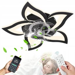 Slimme Plafondventilator met LED Lamp - 50W Energiezuinige Plafondlamp - Lotusvorm- Bediening via Afstandsbediening én App - Met Instelbare Windsnelheden-Zwart — thumbnail 1