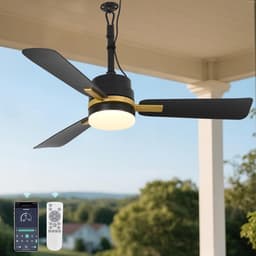 Buiten Ventilator 3 blad Ø105cm zwart - stille ventilator – plug-in plafondventilator - binnen- en buitengebruik - energie zuinig – met remote & app - ventilator - 6 snelheden – beste alternatief voor airco - zomer en winter stand – 240 cm snoer — thumbnail 1