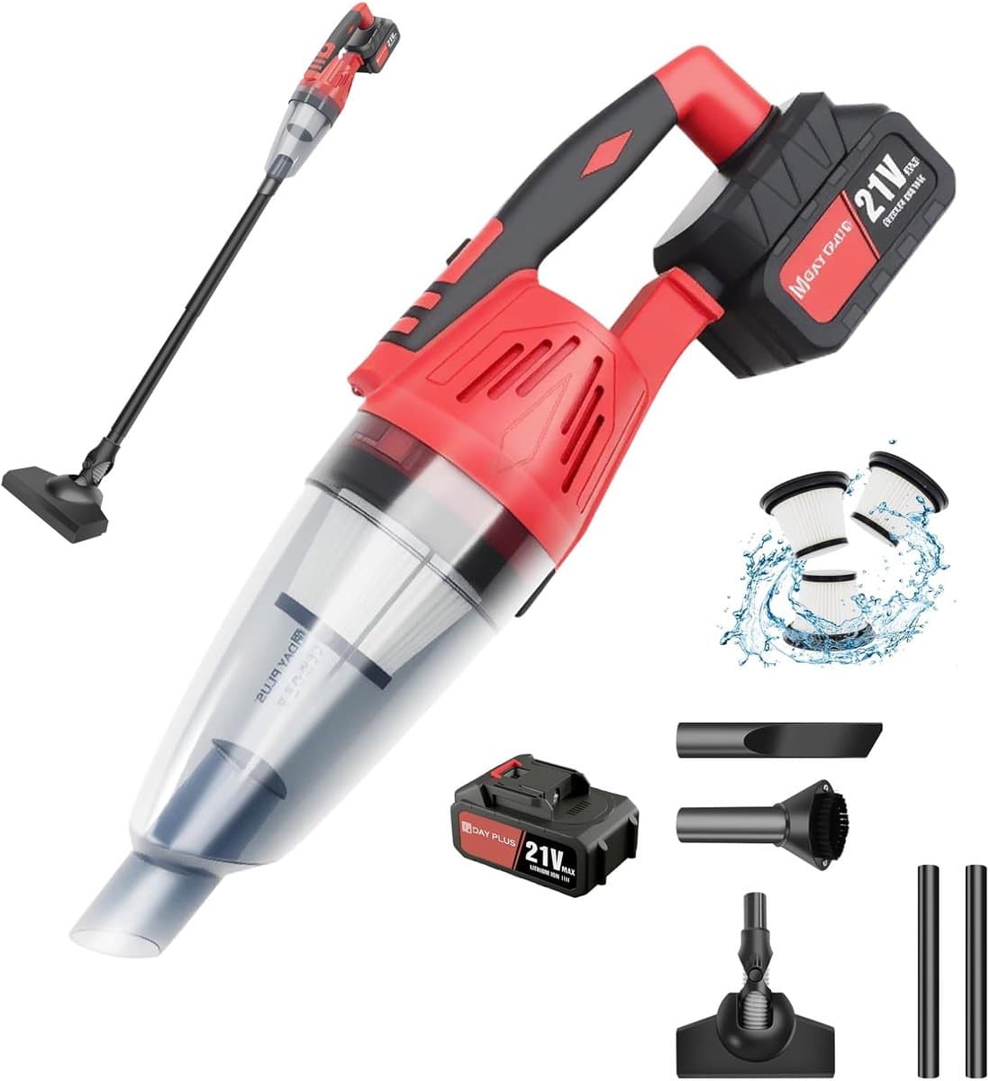 Accu handstofzuiger 5500PA, draagbare kruimeldief voor auto interieur en huishouden, ingebouwde LED lamp, inclusief borstel en spleetopzetstuk — afbeelding 1