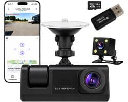 Kiraal Dashcam Compleet - Voor Auto - Voor en Achtercamera - Wifi - Nachtzicht en G-sensor - Inclusief 64GB SD-kaart en Kaartlezer - Super Full HD - Met App - Nederlandse handleiding