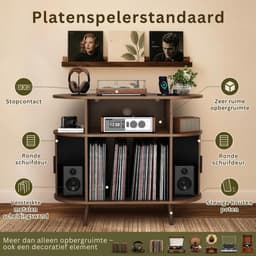 SNJY® Platenspeler Meubel - Platenspeler Kast - LP Houder - Platenhouder - 40D x 90B x 77H cm - Bruin — thumbnail 3