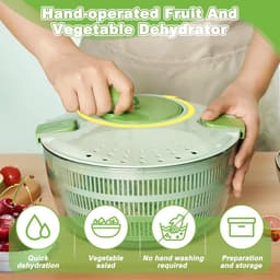 Saladecentrifuge 4 Liter - Groentewasdroger Kom - Snel Salade Drogen - Handmatige Bediening Gemakkelijk - 24.5 cm Diameter - Groen — thumbnail 5