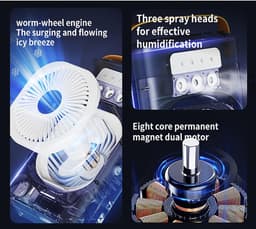 Draagbare ijsblokjesventilator met watergekoelde luchtkoeler, 3-in-1 mini-verdampingskoelventilator met ledverlichting, timer, 3 ventilatorsnelheden en sproeistand. — thumbnail 2