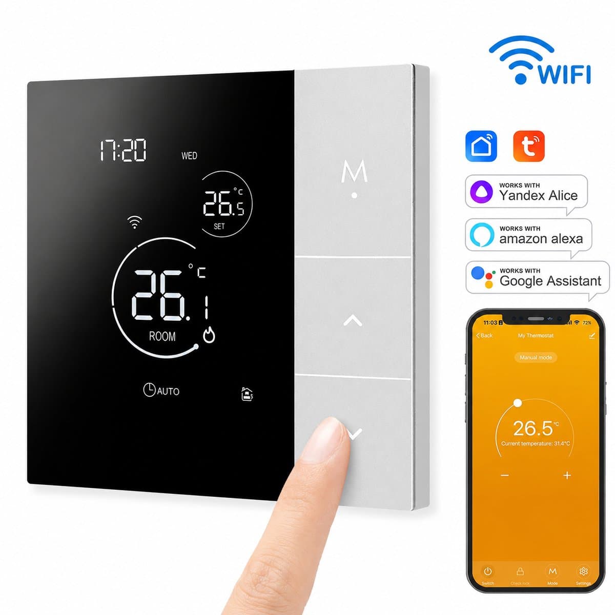 Innovastore Thermosstaat - WiFi Slimme Thermostaat - Temperatuurregelaar - Compatibel met Alice, Alexa en Google - Bedraad — afbeelding 1