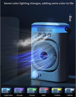 Sander Shop Draagbare water-ijsblokjesventilator, 3-in-1 mini-verdampingsventilator met led, timer, 3 windsnelheden, 3 sproeimodi voor thuis, kantoor en slaapkamer — thumbnail 5