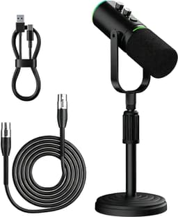 Fokelyi Streaming Microfoon Met RGB Verlichting - Condensatiemicrofoon Met Uitschuifbare Standaard - Galm Effect -Desktop Microfoon - XLR/USB-C - Noise Cancelling - Zwart — thumbnail 1