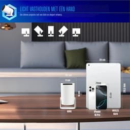 Ploutos® Mini Beamer - 130 Scherm - Mobiele Thuisbioscoop inclusief Apps - Smart Mini Beamer met WiFi & Bluetooth - Wit - 11cm x 19cm x 11cm — thumbnail 2