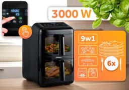 Dubbele Kamer Airfryer - Heteluchtfriteuse Verticaal - Grote Maaltijden Bereiden - Twee Manden Sync Finish - 116 liter - Zwart — thumbnail 4