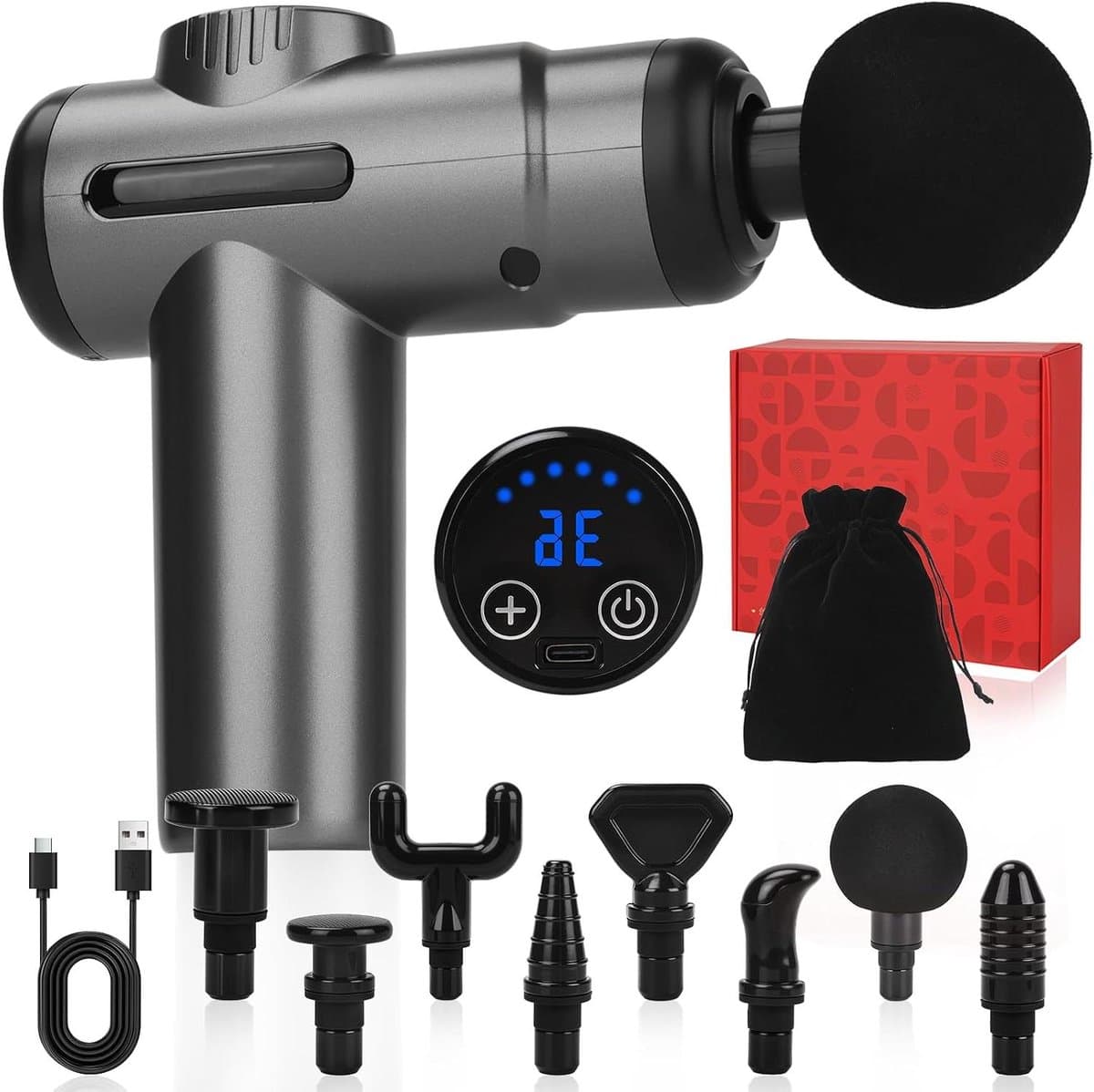 Massagepistool - Spierverlichter - Spierherstel - 8 koppen 99 snelheden - 13 mm diep - Grijs — afbeelding 1