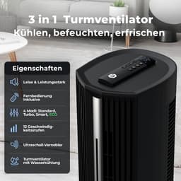 Mobiele Airco - Ventilator Luchtkoeler - Zomerse Koelte - Zonder Afvoerslang - 109 cm - Zwart — thumbnail 3