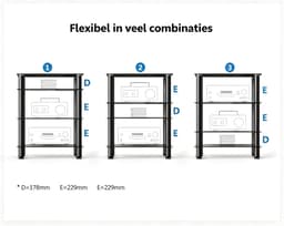 FITUEYES - 4-laags HiFi-meubel - Gehard Zwart Glas met Aluminium Frame - In Hoogte Verstelbare Planken - Geschikt voor platenspeler en versterker — thumbnail 2