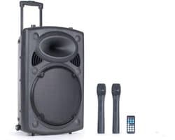 Qtx QR12PABT Mobiele Bluetooth PA Luidspreker Box Accu Trolley USB/SD/VHF 700W