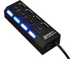 4 Poort Multi USB 2.0 Hub Splitter Verdeler Switch - Geschikt Voor Laptop / Apple Mac / Macbook & Windows - Met LED Verlichting