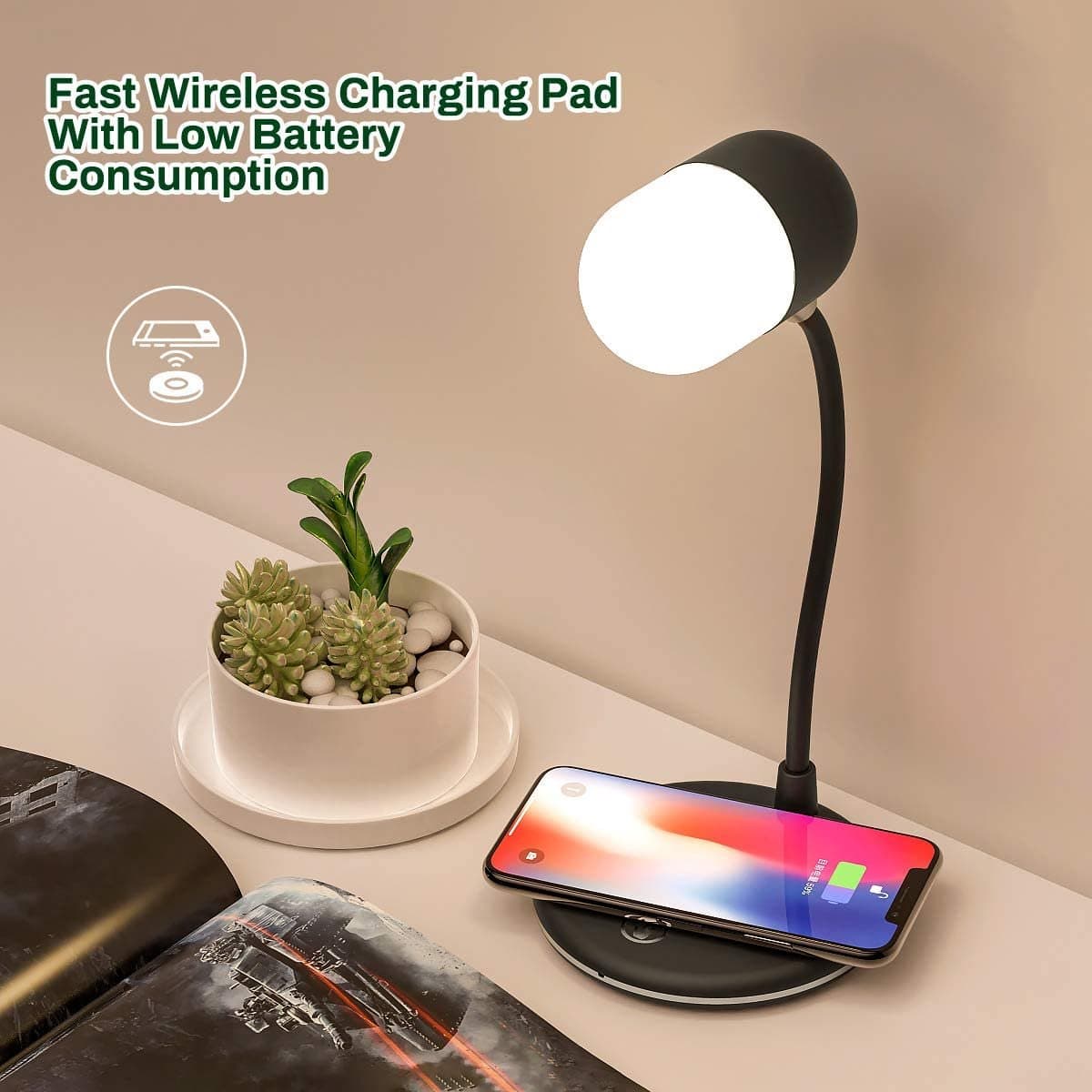 PriFri - 3 in 1 draadloze oplader, Bluetooth luidspreker, LED lamp, Zwart — afbeelding 1
