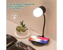 PriFri - 3 in 1 draadloze oplader, Bluetooth luidspreker, LED lamp, Zwart
