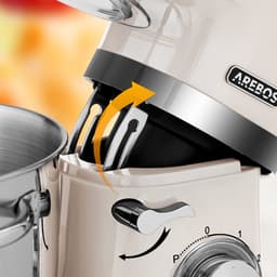 AREBOS Keukenmachine - 1500W - Keukenrobot - 5,5L&4,5L - Keukenmixer - Foodprocessor - Roestvrij Stalen Mengkom - 6 Snelheden - Crème — thumbnail 2
