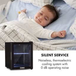 Klarstein Minibar Brooklyn 32 Mini Koelkast - Thermo-elektrisch koelsysteem - 32 liter inhoud - 3 standen koeling: tot 12 °C - Energie-efficiëntieklasse F - 23 dB - Flexibel kunststof plateau - LED licht - Panoramadeur van glas - Zwart — thumbnail 5