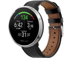 Strap-it Smartwatch bandje leer - geschikt voor Polar Unite / Ignite / Ignite 2 / Ignite 3 / Pacer - strak zwart
