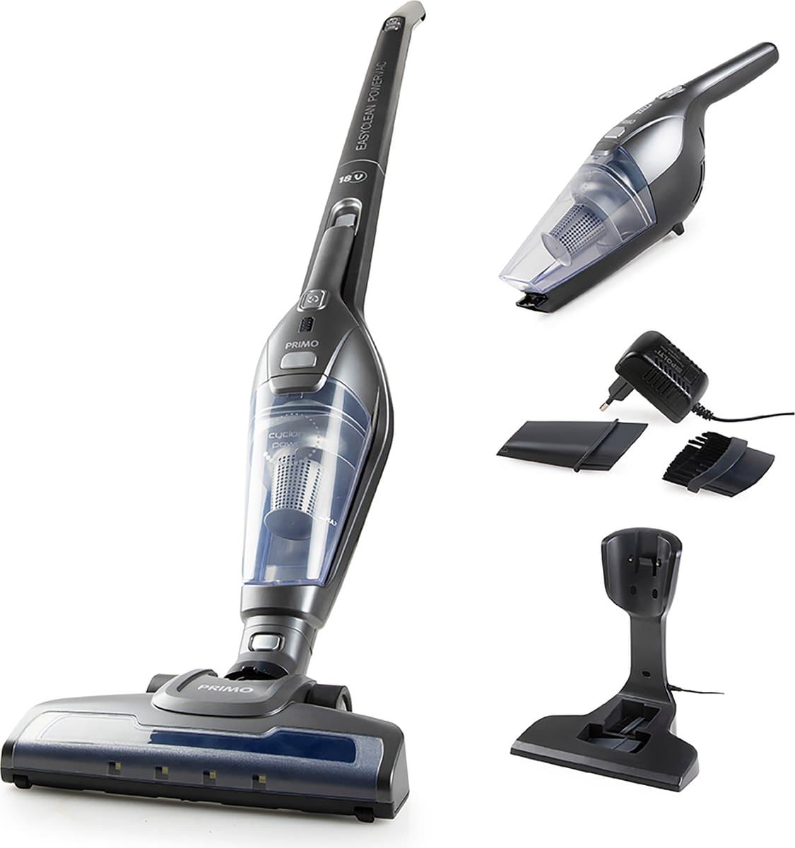 PRIMO PR506SV Steelstofzuiger Draadloos 2-in-1 - Stofzuiger Zonder Zak - Kruimelzuiger - HEPA Filter - Zilver — afbeelding 1