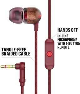 House of Marley Smile Jamaica Oortjes met Draad - Bedrade Oordopjes 3,5 mm Aansluiting - Met Microfoon en 1knopsbediening - Eco Friendly Design - 9 mm Drivers - Knoopvrije Kabel - Rood — thumbnail 4