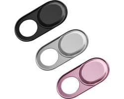 kwmobile camera cover 3x set - Camera schuifje voor laptop, telefoon of tablet - Webcam cover in zwart / zilver / roségoud