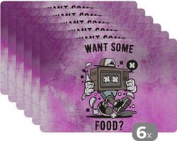 Placemat - Placemats kunststof - Televisie - Eten - Vintage - 45x30 cm - 6 stuks - Hittebestendig - Anti-Slip - Onderlegger - Afneembaar