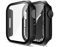 2 pack Apple Watch case met screen protector voor Apple Watch 45mm Serie 7 Slim Hard PC Case en Gehard Glas Screen Protector Overall Beschermende Cover voor iwatch Series 7-Zwart