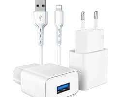 USB A Lader met Kabel 1 Meter - Geschikt voor Apple iPhone 6,7,8 Plus, SE 2020 2022 - 5 Watt - Veilig Opladen