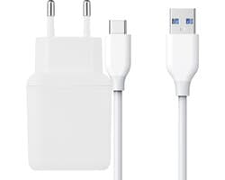 USB Snellader + USB-C kabel 1M met Quick Charge 3.0 - Wit - 3A USB Oplader Oplaadstekker + USBC kabel 2 Meter met Fast Charging voor A54, S24, S20, S21, A25, A05s, A14, A24