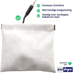 Eardopes Opbergzakje voor oordopjes - Creme wit - Etui voor oortjes met kabel - bewaarzakje hoesje oortjes - diervriendelijk: geen suede of ander dierlijk materiaal - 9.5cm x 10cm — thumbnail 2