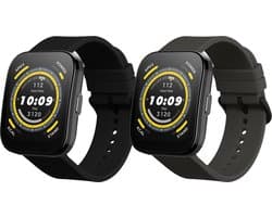 kwmobile 2x horlogebandjes geschikt voor Huami 22mm Amazfit Bip 6 / Bip 5 Unity / Bip 5 / GTS 3 / Balance 2 / Helio Strap bandje - Smartwatch bandjes van TPU - Activity tracker horloge band in zwart / grijs