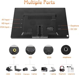 HDMI-monitor - 9 Inch - HD 1024 * 600 Kleurenscherm met Touch Knop, AV/VGA/HDMI/Hoofdtelefooningang voor Raspberry Pi, Home Security CCTV, PC Display — thumbnail 4