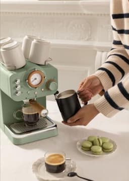 Cappuccino Koffiezetapparaat - Express koffiezetapparaat saliegroen en hout/gemalen koffie en ESE pads, halfautomatische koffiemachine met 15 bar drukpomp en vermogen 1100W — thumbnail 4