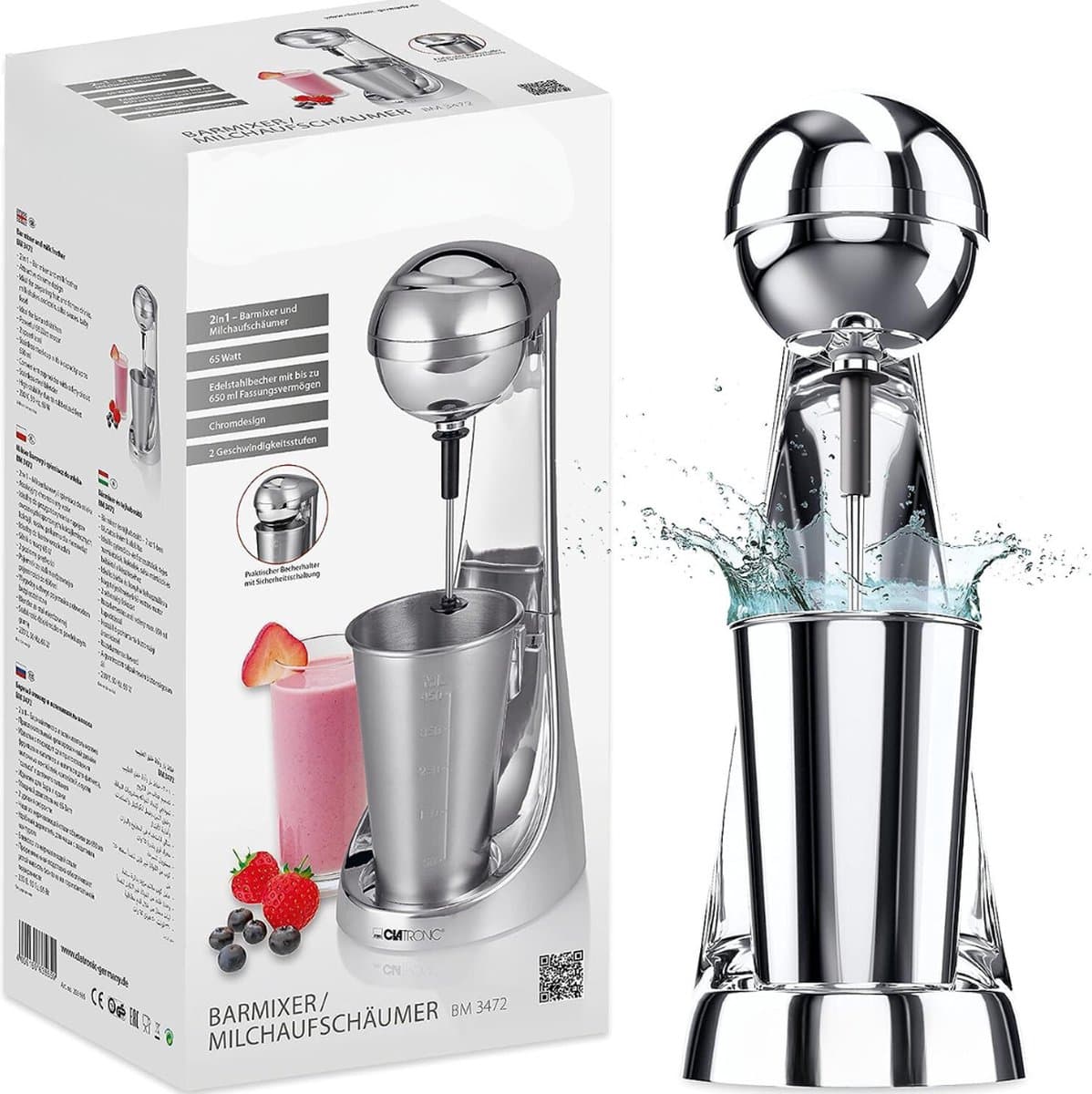 Elektrische Mixer - Multifunctioneel 65 WATT - 650 ML Roestvrijstaal - Mixer, Milkshaker, Cocktailmachine, Barmixer, Blender , Voor Eiwitshake, Cocktail, Smoothie, Melk — afbeelding 1
