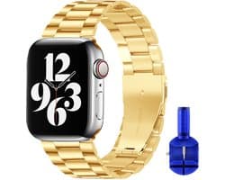 By Qubix - Stalen schakel band - geschikt voor 38mm 40mm 41mm Apple watch bandje goud - Smartwatch bandje staal - Stainless steel