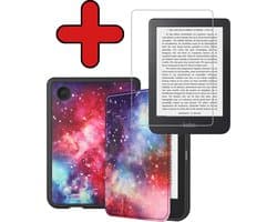 Hoes Geschikt voor Kobo Clara 2E - Met Screenprotector - Luxe E-reader Bescherm Case - Hoesje Book Cover - Galaxy