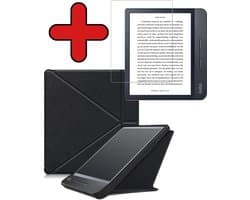 Hoes Geschikt voor Kobo Libra H2O - Met Screenprotector - Luxe E-reader Trifold Case - Bescherm Hoesje Book Cover - Zwart