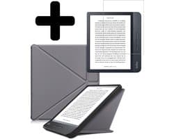 Hoes Geschikt voor Kobo Libra H2O - E-reader Bescherm Hoesje Case Sleep Cover Trifold Met Screenprotector - Hoes Geschikt voor Kobo Libra H2O Hoesje - Grijs