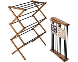 Staande droger van hout - inklapbaar torenwasrek met 11 stalen staven en 7 m² droogoppervlak - ecologisch wasrek, ruimtebesparende droger (97 cm hoog)