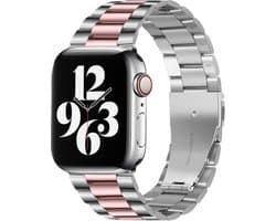 By Qubix - Geschikt voor Apple Watch bandje - Stalen schakelband - Zilver met rosé pink - Geschikt voor Apple Watch 38 mm / 40 mm / 41 mm / 42 mm - Smartwatch bandje - stalen bandje