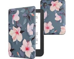 kwmobile e-reader hoesje geschikt voor Kobo Clara 2E hoes - E reader flip case met magnetische sluiting - Ereader cover - Fuchsia bloemen design in wit / poederroze / paars