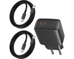 Snellader met 2x USB C Kabels - Geschikt voor Apple iPad en iPhone - USB C Adapter 2 Poorten - 3 Meter - Origineel Phreeze