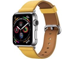 By Qubix - Geschikt voor Apple Watch bandje - Classic lederen bandje - Geel - Geschikt voor Apple Watch 38 mm / 40 mm / 41 mm / 42 mm - Smartwatch bandje - leren smartwatchbandje - Horlogebandje