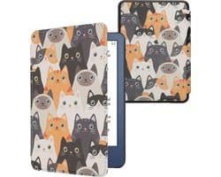 kwmobile e-reader hoesje geschikt voor Amazon Kindle (2022/2024) hoes - E reader flip case met magnetische sluiting - Ereader cover - Katten design in oranje / zwart / wit