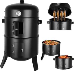 Homager Store barbecue met rook gedeelte - Gestookt op kolen - 3 in 1 roker barbecue - 3 in 1 multifunctionele barbecue - 3 in 1 barbecue - Premium smoker - Rook gedeelten - Houtskool - Met thermometer - Smoker barbecue — thumbnail 1