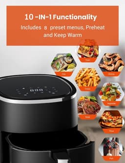 Royalty Line® AF5605D Digital Airfryer - 3.5 Liter Heteluchtfriteuse - 1200W Airfryers - Geschikt Voor 1000 Gr. Friet - Zwart — thumbnail 9