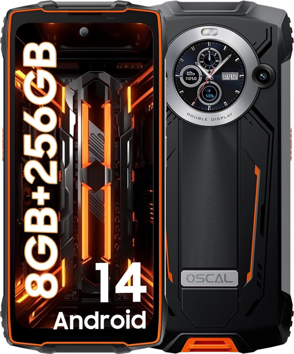 OSCAL PILOT 2 Robuuste Smartphone - 24GB RAM - 256GB ROM - 8800mAh - 6.5 Inch - Android 14 - Robuuste IP68 Waterdicht - 50MP - NFC - Dual SIM - Oranje — afbeelding 1