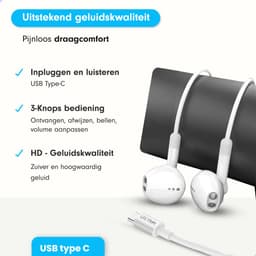 Oortjes met draad en microfoon - Oordopjes - 120CM kabel - USB-C aansluiting - Earphones Wired — thumbnail 2