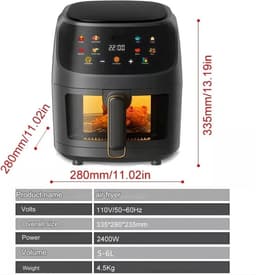 Comnox - Heteluchtfriteuse - 6L Inhoud - Airfryer - 2400W - Met LCD scherm - Zwart — thumbnail 5